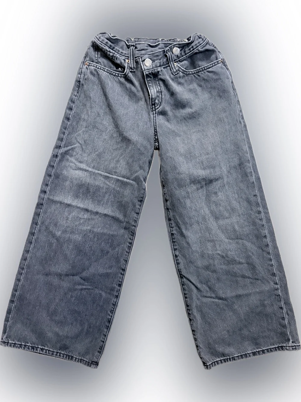 Old Navy Girls Size 12 High Rise Super Baggy Wide Leg Jeans Washed Black Denim